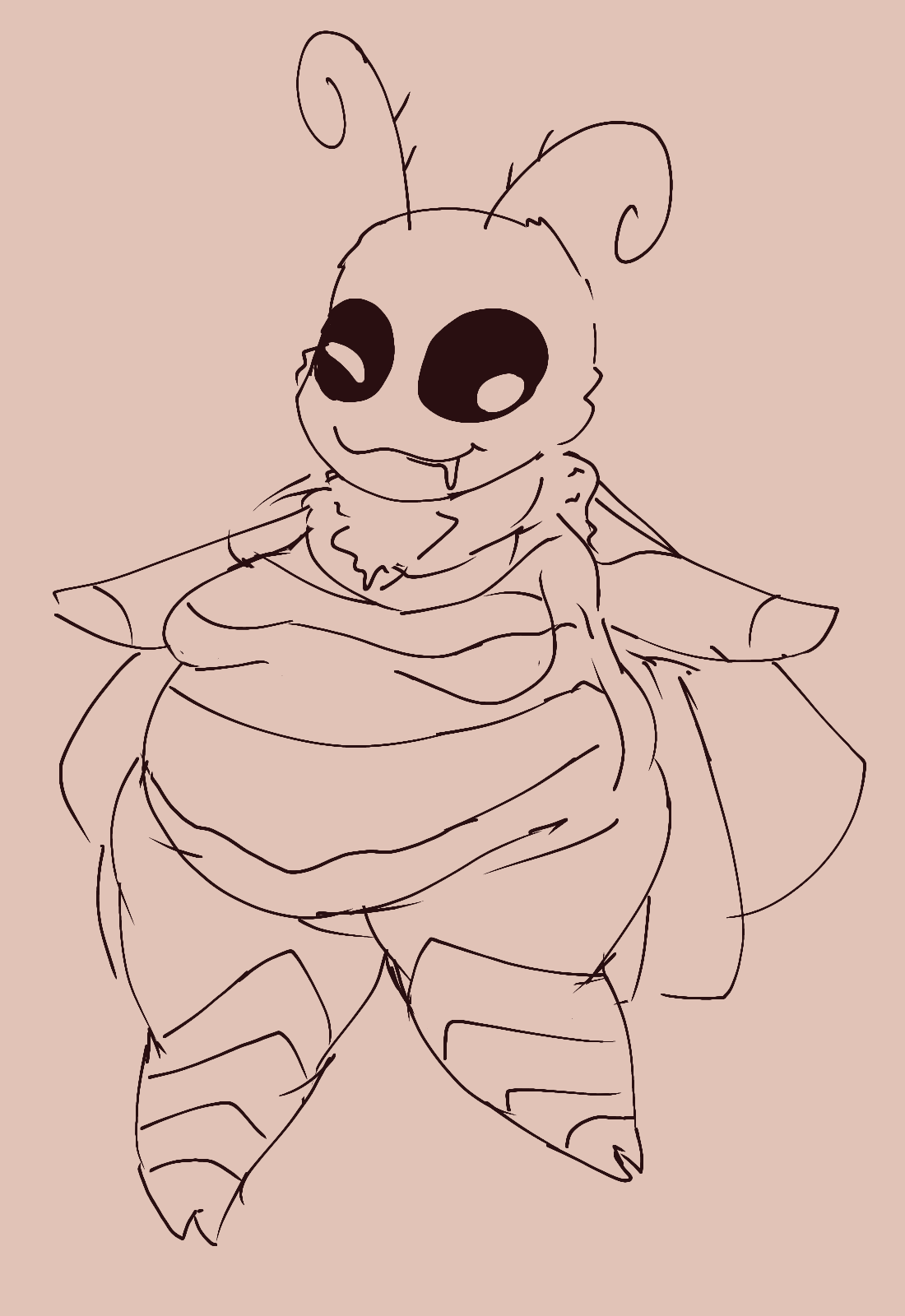 My sona Mono drawn by [cymancyan]. A fat moth with a mostly round face and silly eyes.
