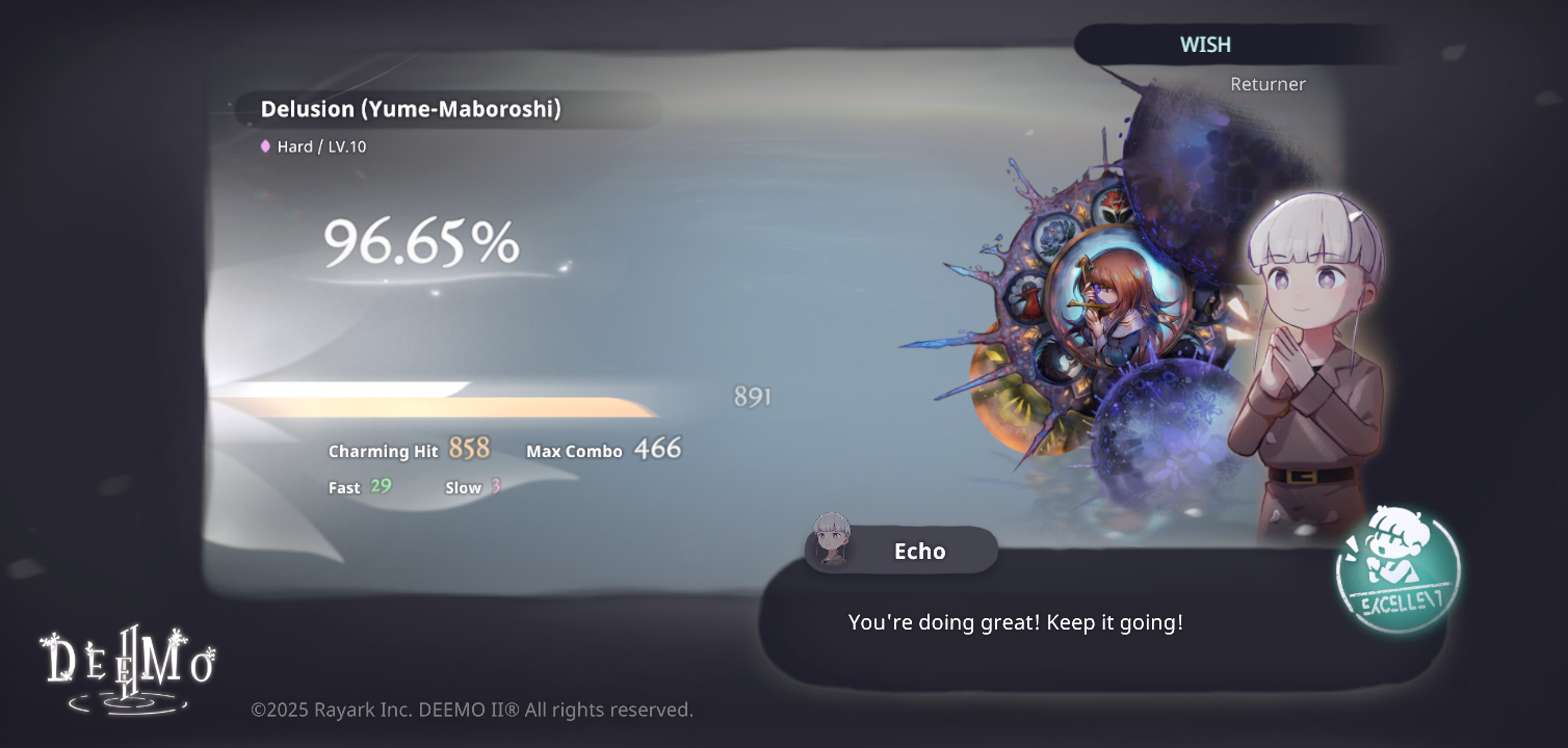 A play on Delusion (Yume-Maboroshi) Hard 10 in Deemo 2