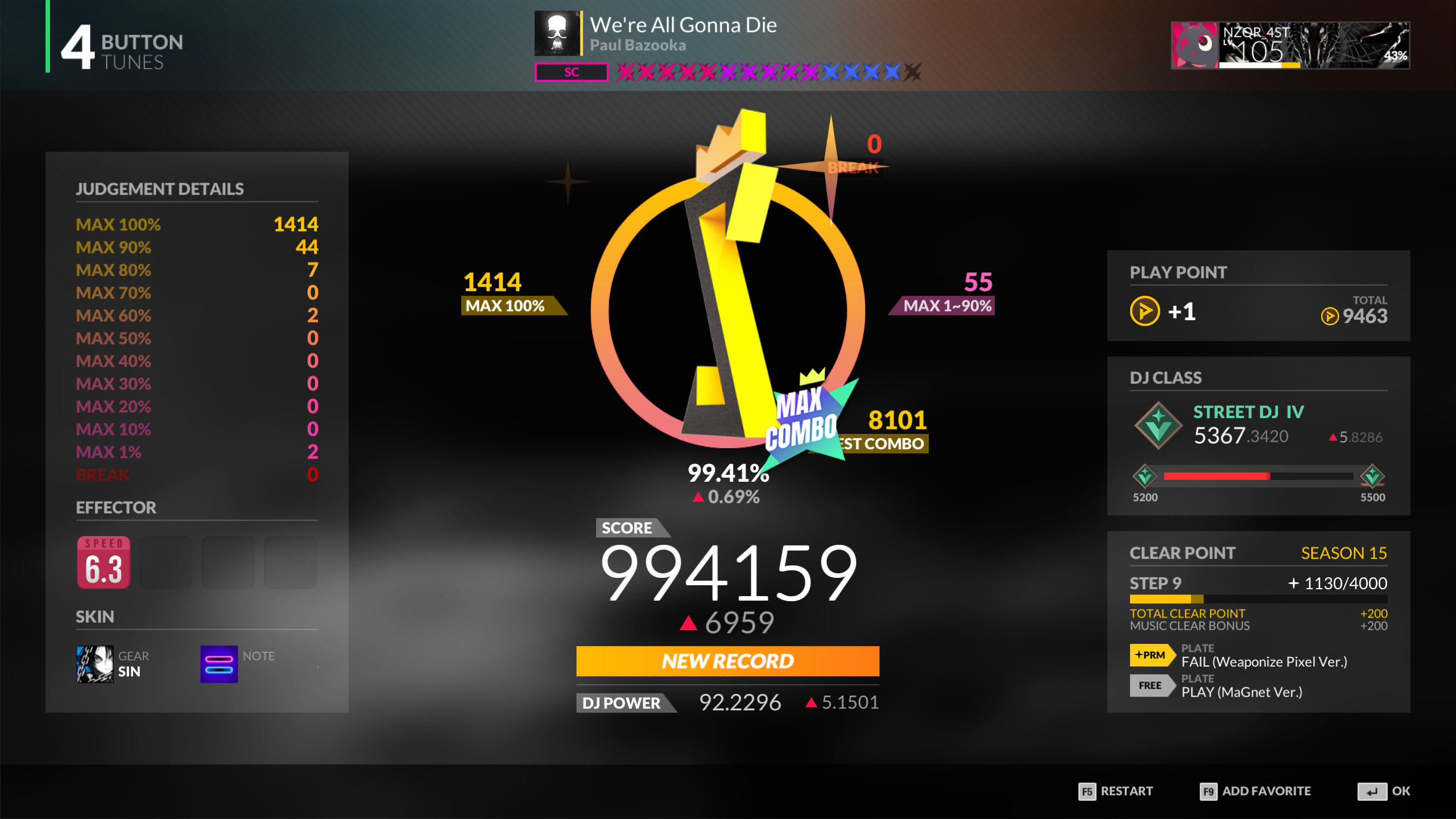 A Max Combo of We’re All Gonna Die 4B SC 14 in DJMAX RESPECT V