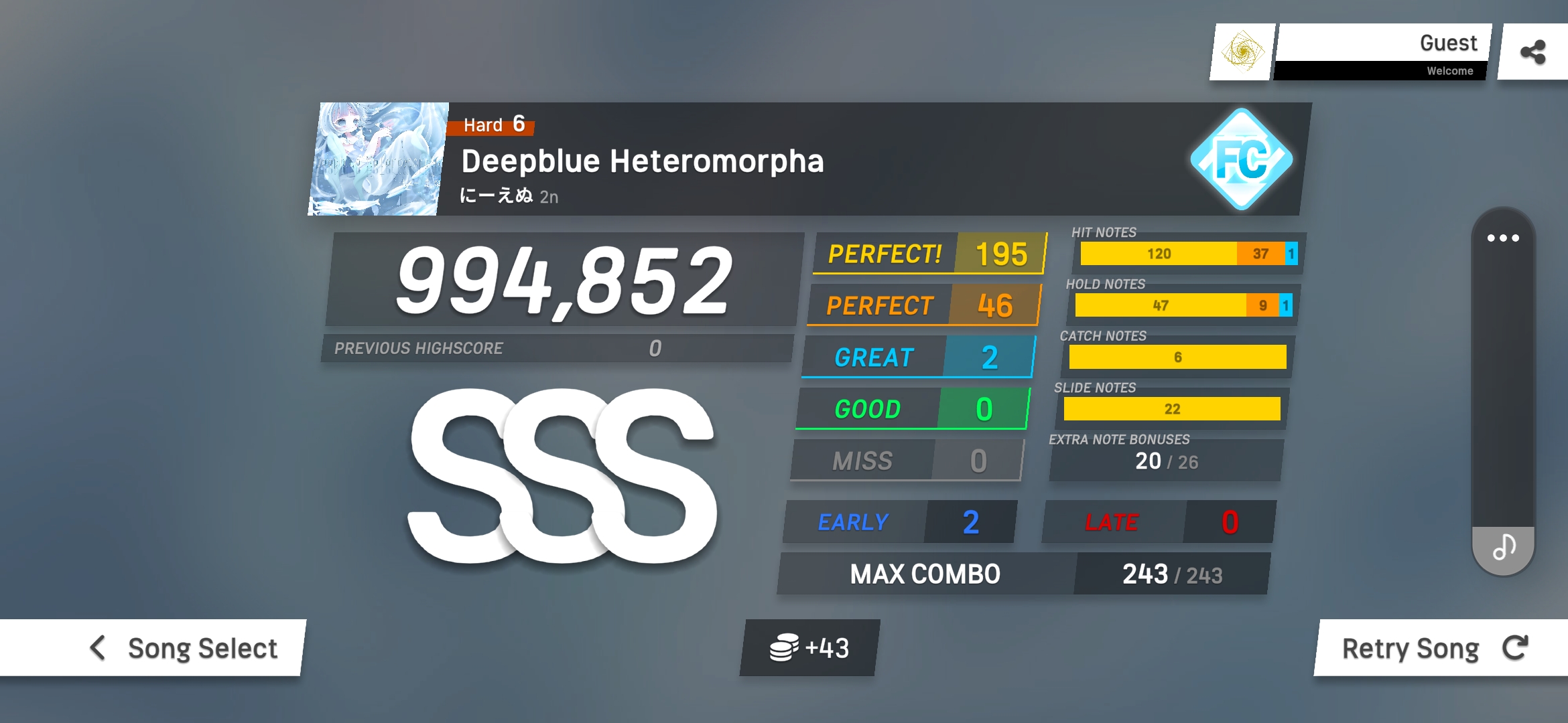 A SSS GFC on Deepblue Heteromorpha in Project Pentjet (with my volume slider in the screenshot, unfortunately)